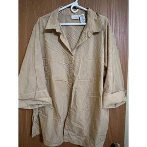 Womens Beige Camel color Button Up with light strip shirt White Stag 22/24W